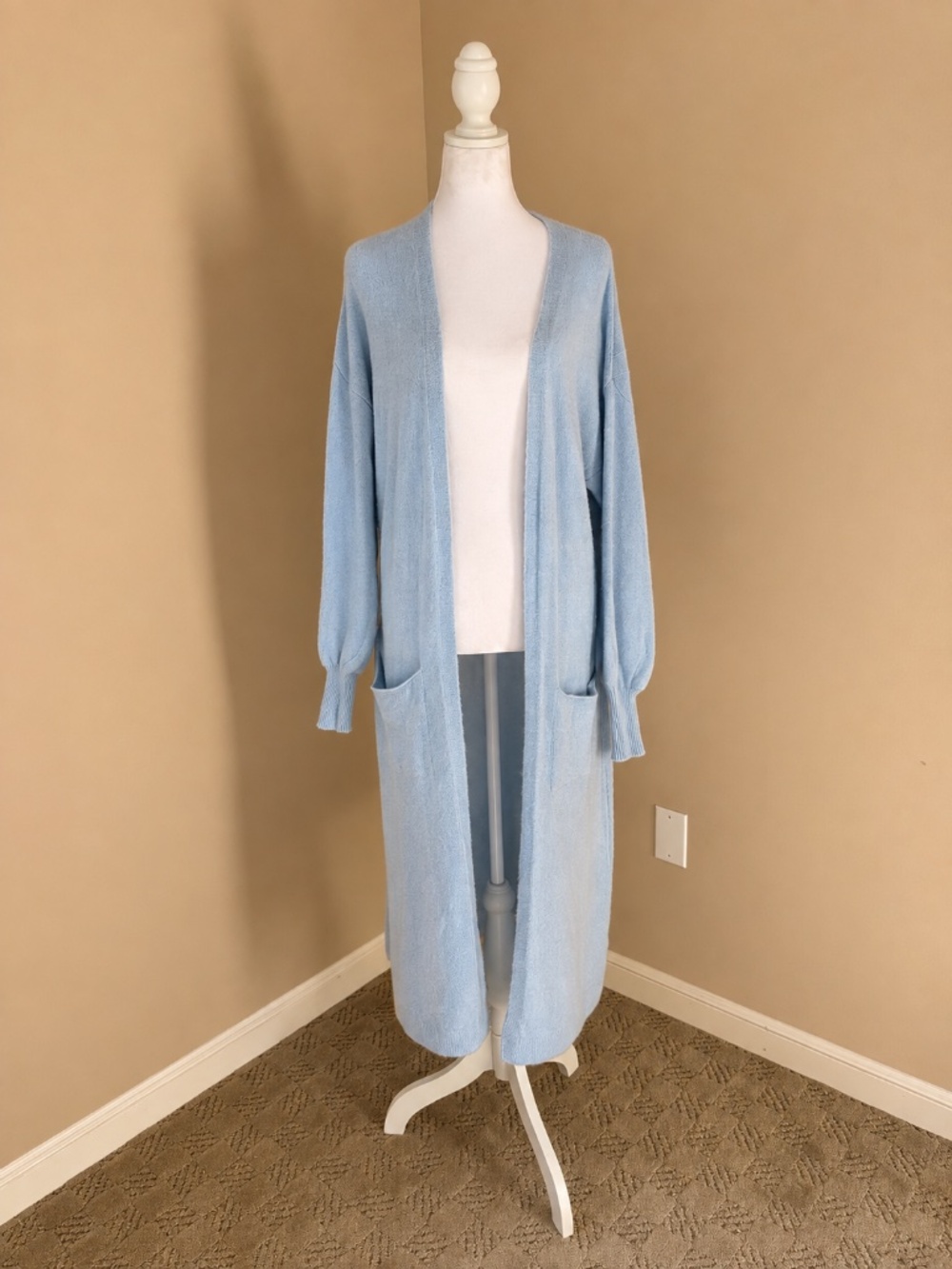Jaki London Yasmin Alpaca Blend Long Cardigan Sweater Light Blue S/M - Picture 5 of 8